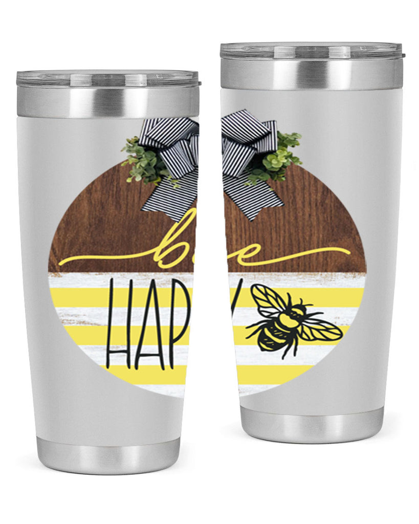 Bee Happy yellow stripes Mockup28#- spring- Tumbler