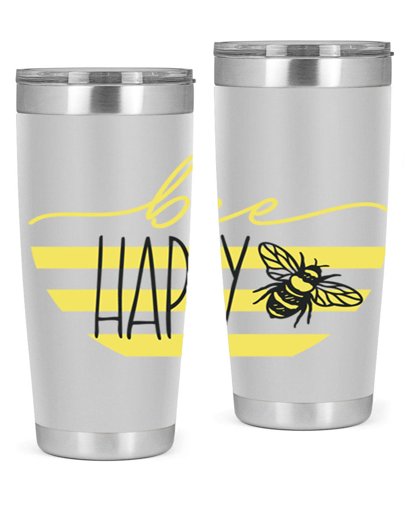 Bee Happy yellow stripes29#- spring- Tumbler