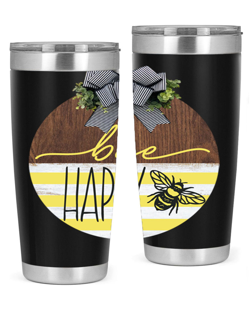 Bee Happy yellow stripes Mockup28#- spring- Tumbler