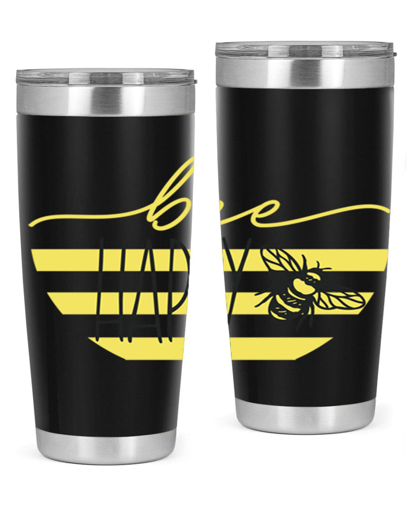 Bee Happy yellow stripes29#- spring- Tumbler