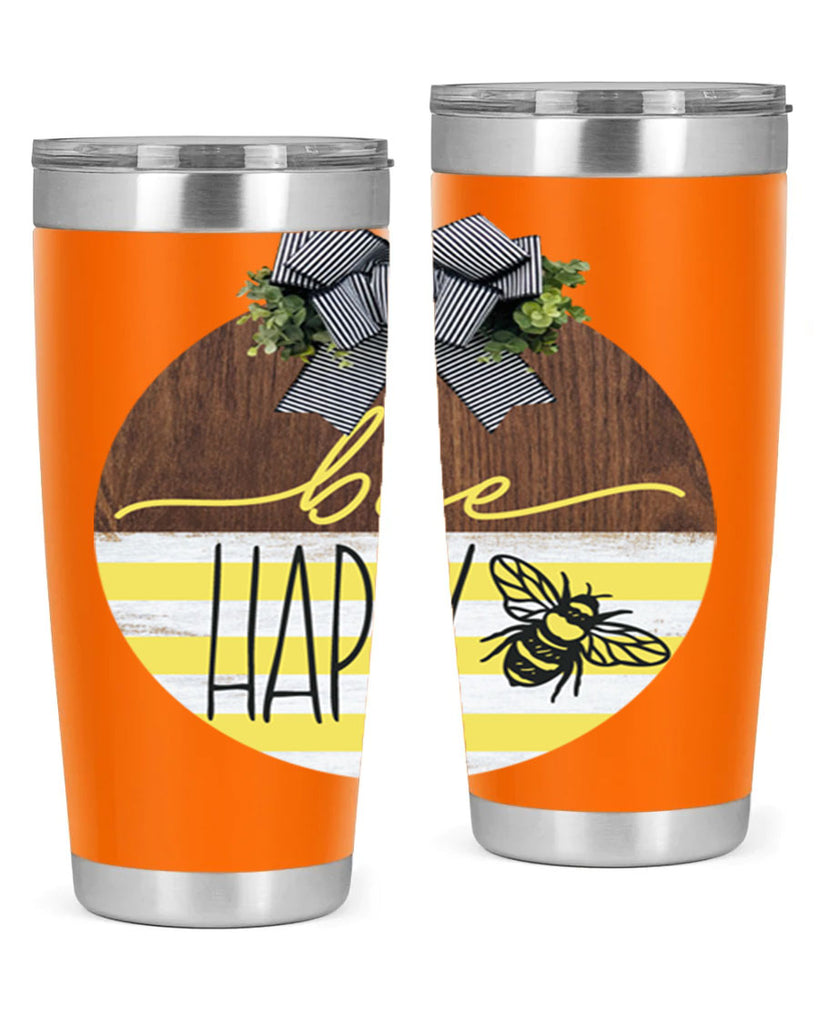 Bee Happy yellow stripes Mockup28#- spring- Tumbler