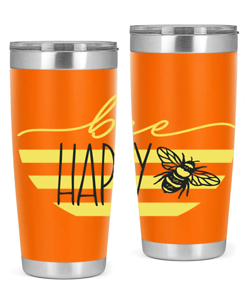 Bee Happy yellow stripes29#- spring- Tumbler