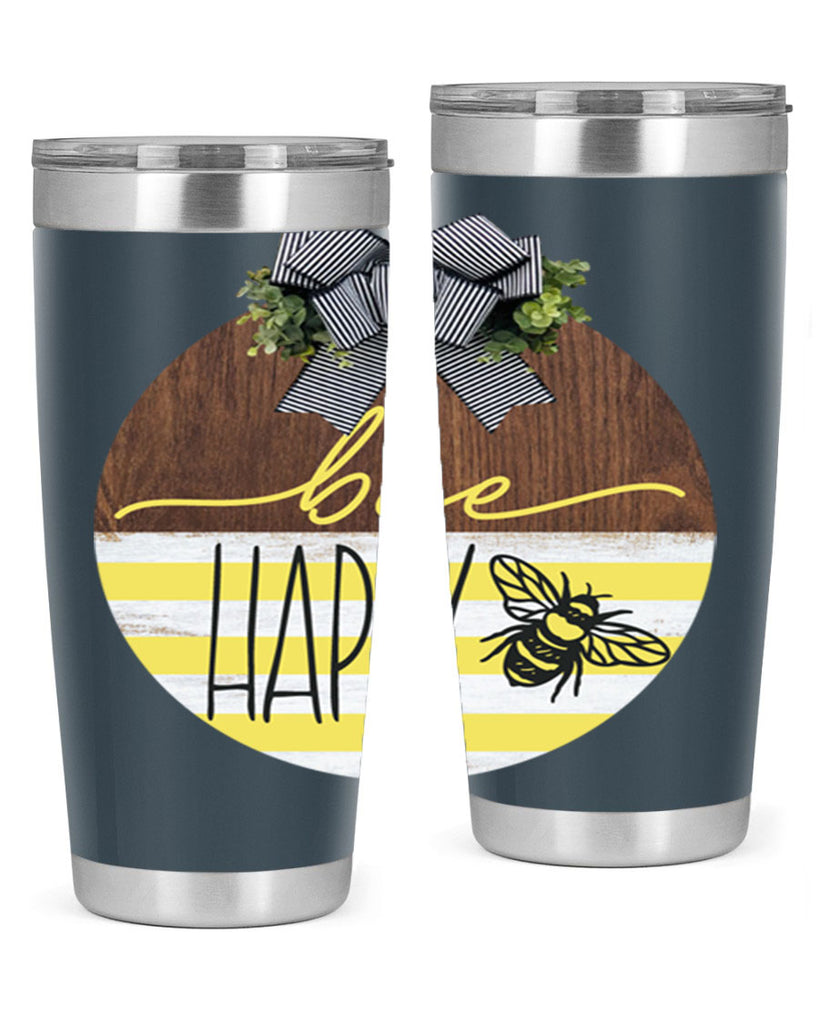 Bee Happy yellow stripes Mockup28#- spring- Tumbler