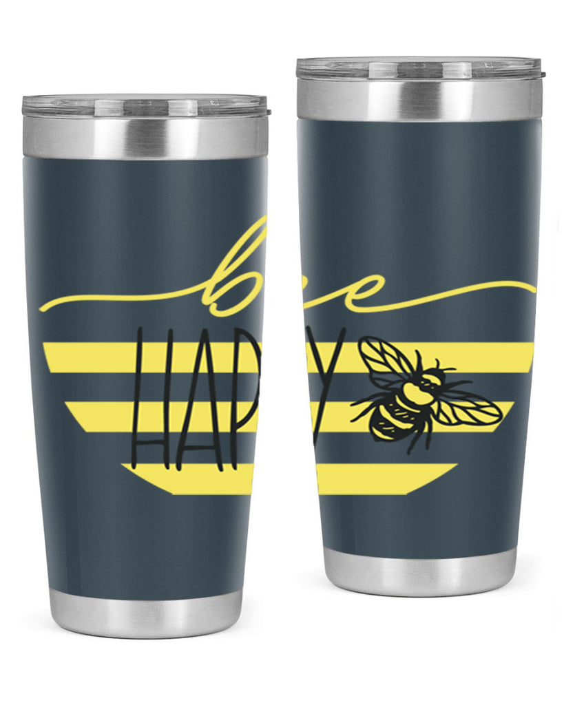 Bee Happy yellow stripes29#- spring- Tumbler