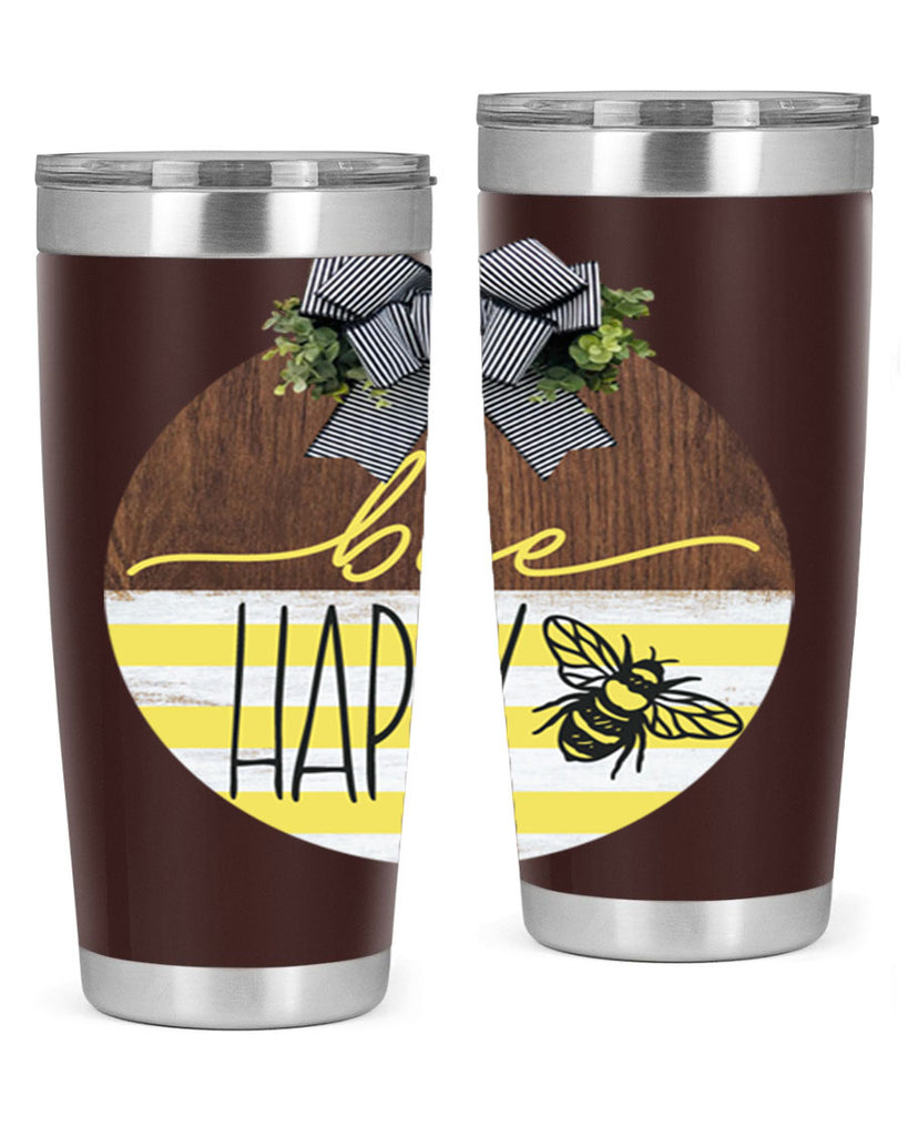Bee Happy yellow stripes Mockup28#- spring- Tumbler