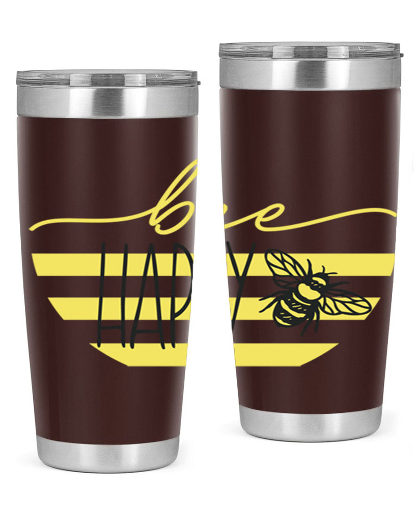 Bee Happy yellow stripes29#- spring- Tumbler