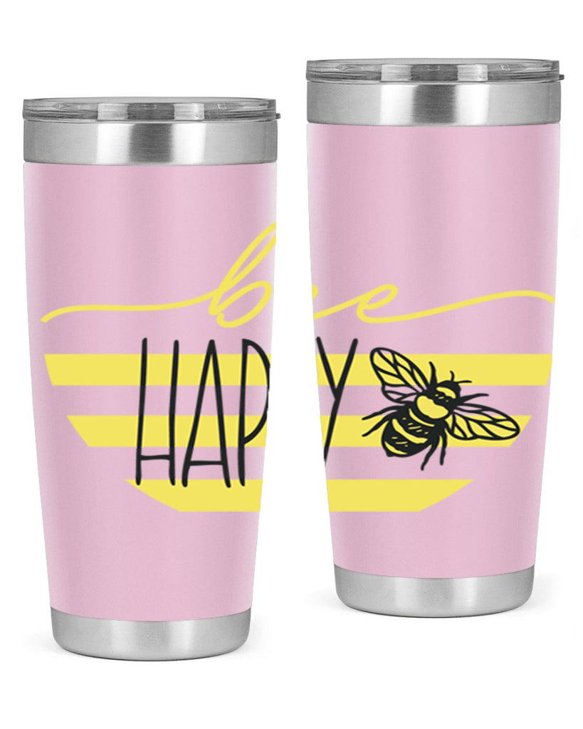 Bee Happy yellow stripes29#- spring- Tumbler