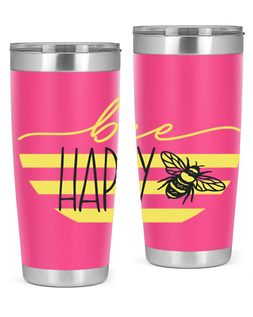 Bee Happy yellow stripes29#- spring- Tumbler