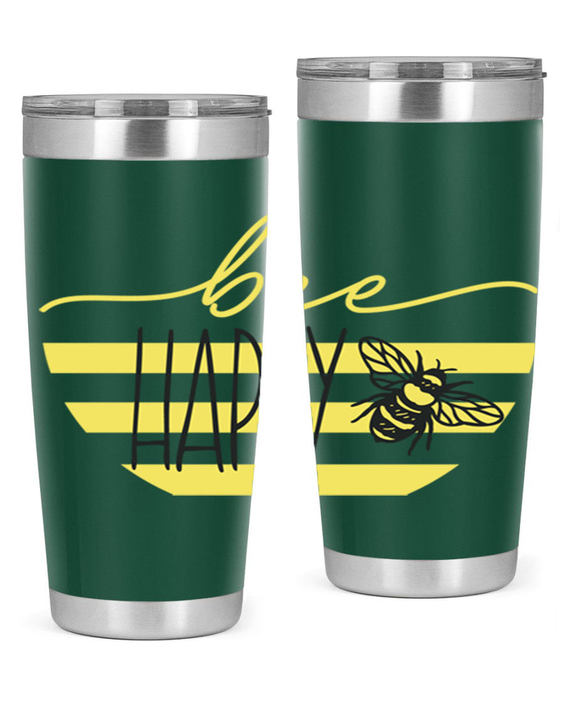 Bee Happy yellow stripes29#- spring- Tumbler