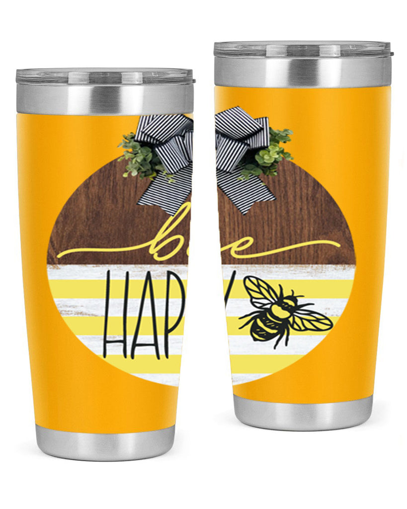 Bee Happy yellow stripes Mockup28#- spring- Tumbler