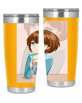 Happy beautiful and elegant girl brown hair 36#- anime- Tumbler