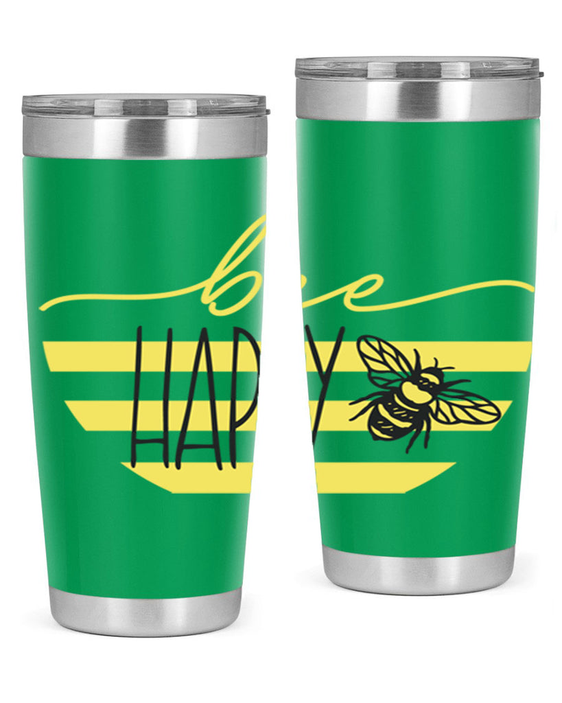 Bee Happy yellow stripes29#- spring- Tumbler