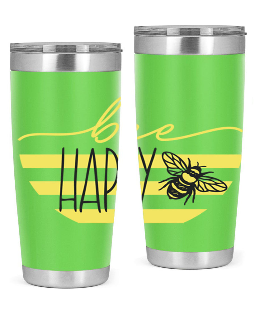 Bee Happy yellow stripes29#- spring- Tumbler