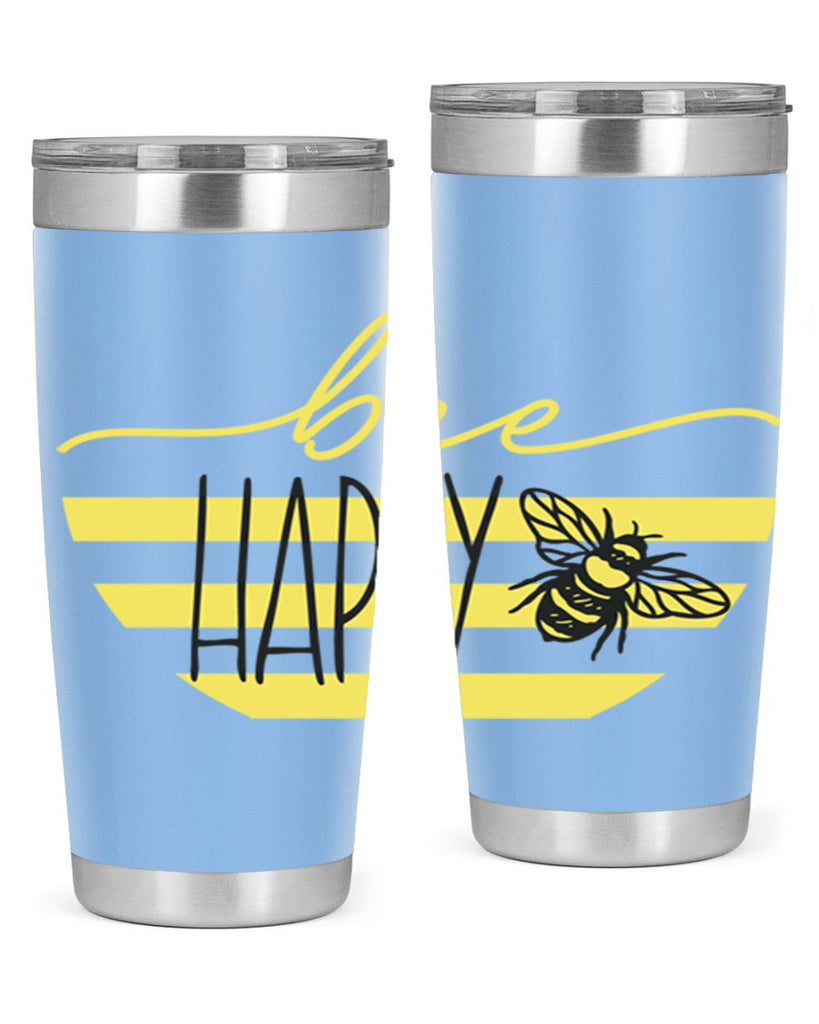 Bee Happy yellow stripes29#- spring- Tumbler