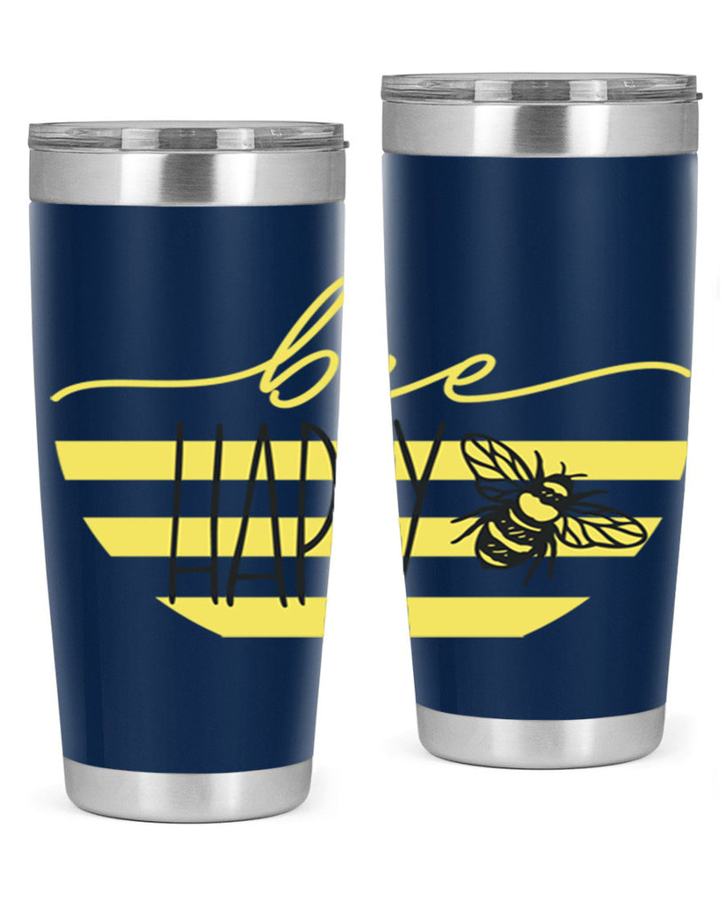 Bee Happy yellow stripes29#- spring- Tumbler