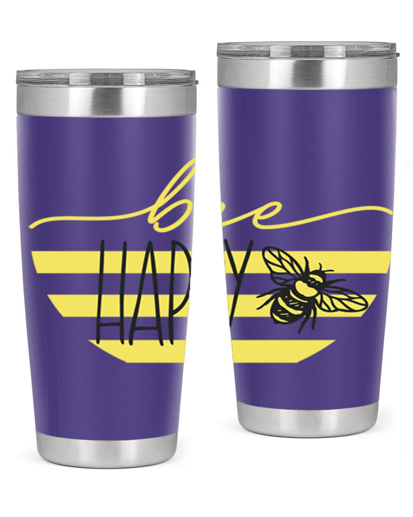 Bee Happy yellow stripes29#- spring- Tumbler