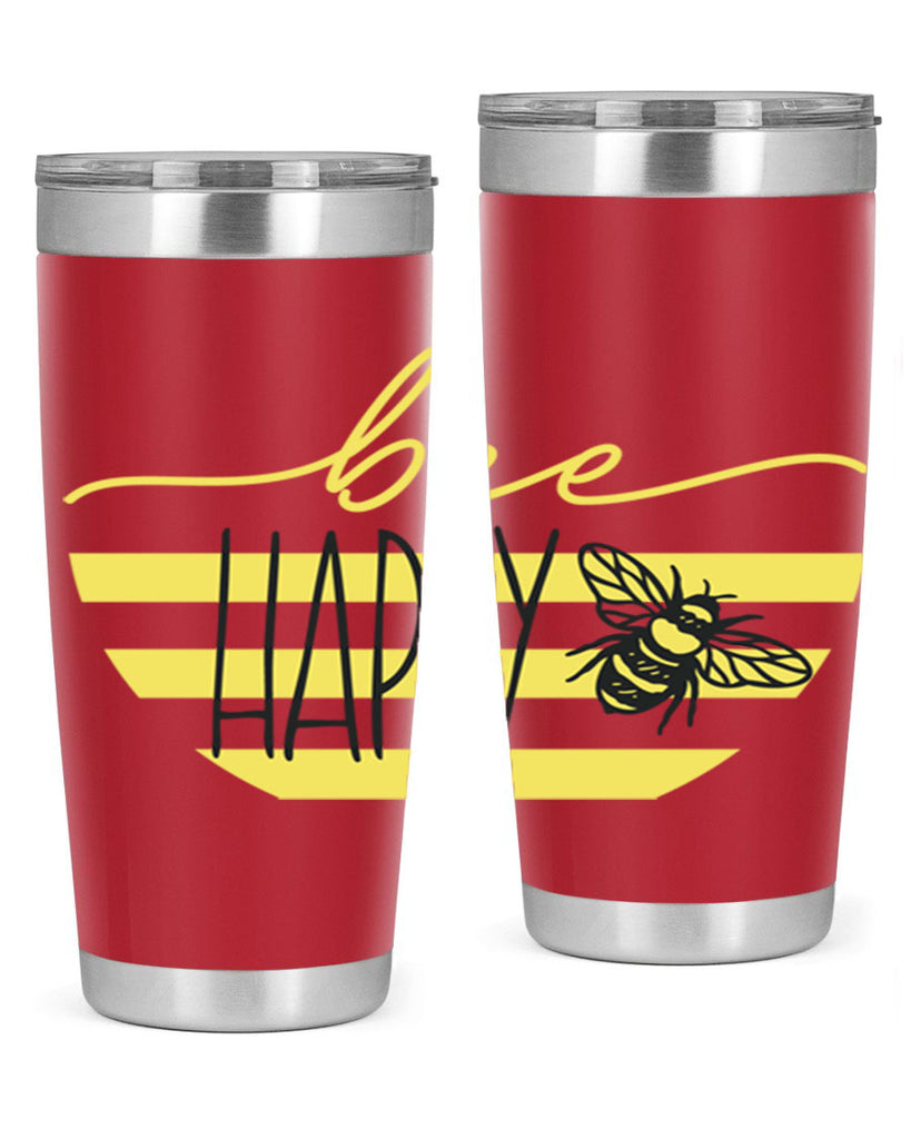 Bee Happy yellow stripes29#- spring- Tumbler