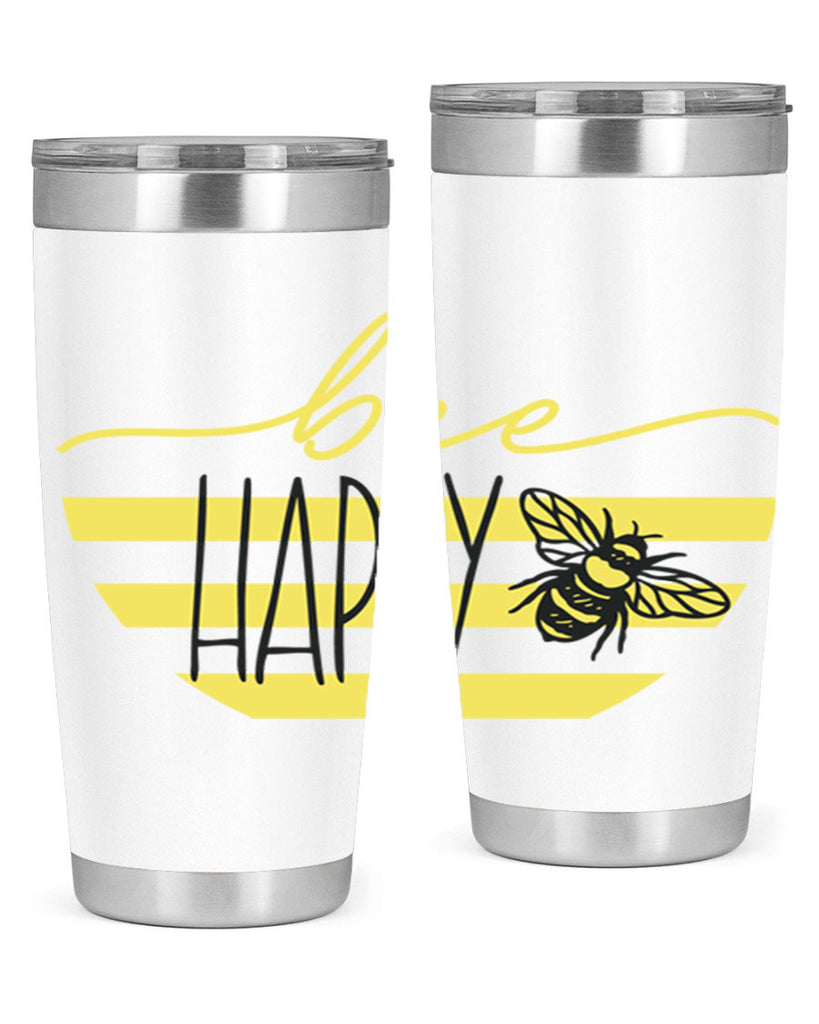 Bee Happy yellow stripes29#- spring- Tumbler