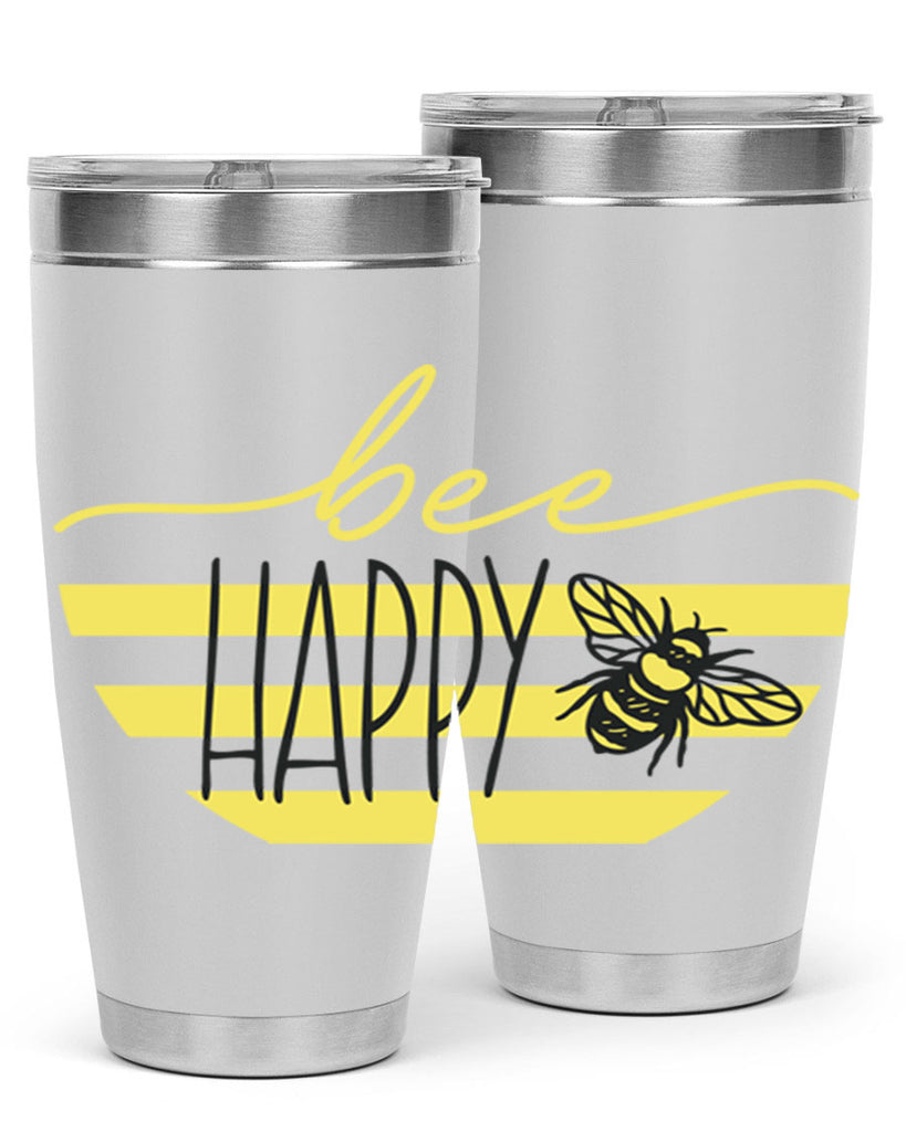 Bee Happy yellow stripes29#- spring- Tumbler