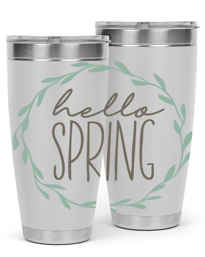 Hello Spring Wreath leaves210#- spring- Tumbler