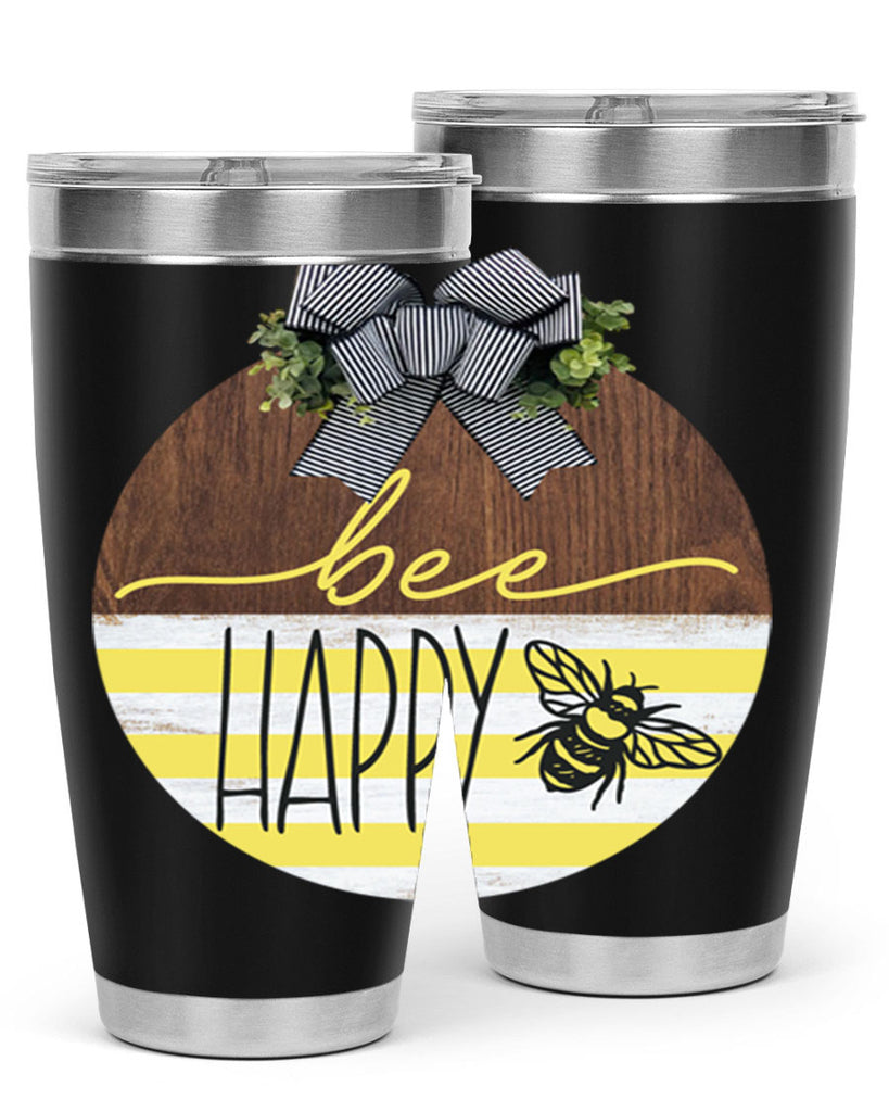 Bee Happy yellow stripes Mockup28#- spring- Tumbler