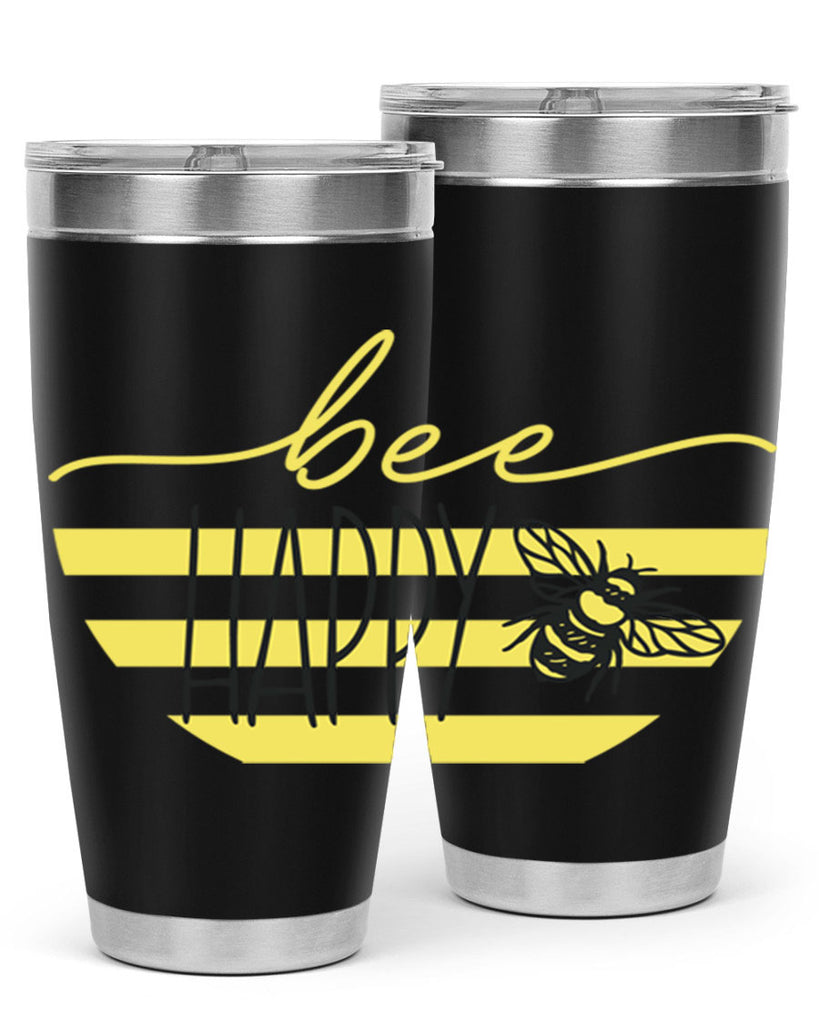 Bee Happy yellow stripes29#- spring- Tumbler