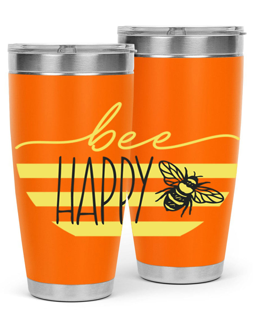 Bee Happy yellow stripes29#- spring- Tumbler