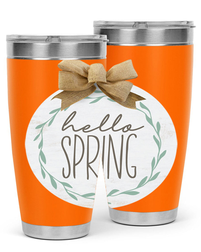 Hello Spring Wreath leaves Mockup209#- spring- Tumbler