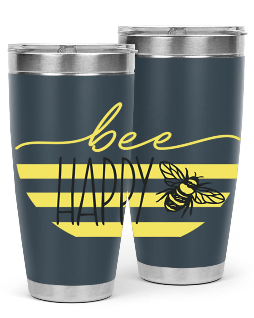 Bee Happy yellow stripes29#- spring- Tumbler