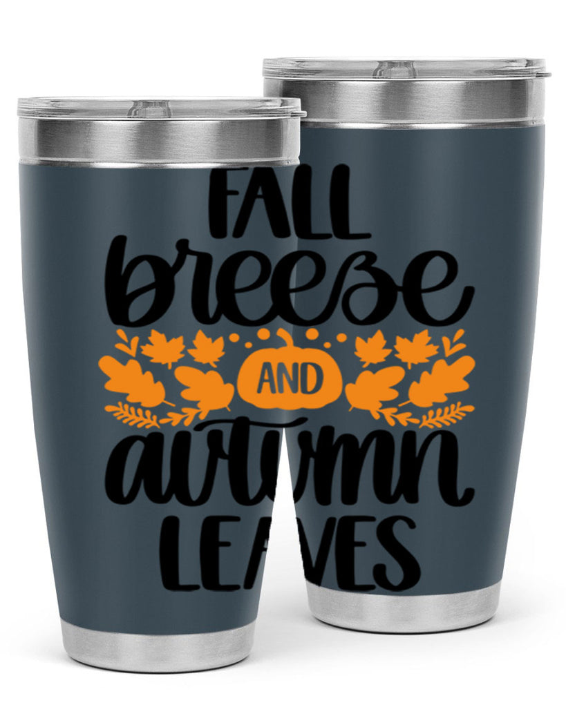 Fall Breezy And Autumn Leaves 482#- fall- Tumbler