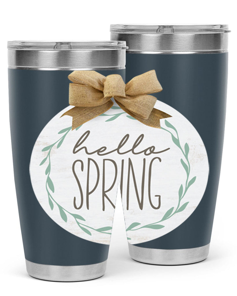 Hello Spring Wreath leaves Mockup209#- spring- Tumbler