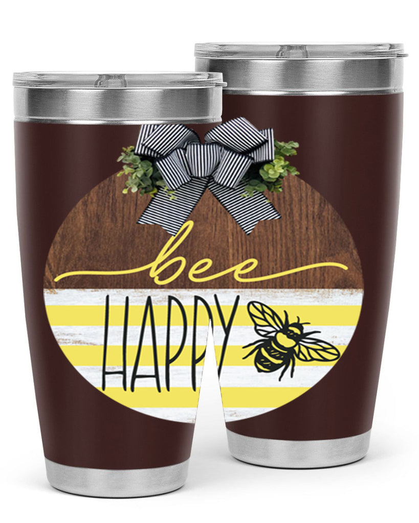 Bee Happy yellow stripes Mockup28#- spring- Tumbler