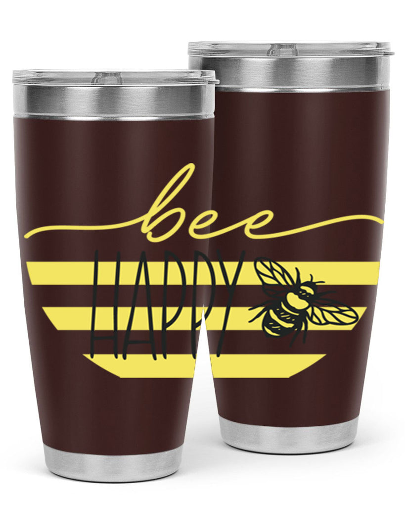 Bee Happy yellow stripes29#- spring- Tumbler