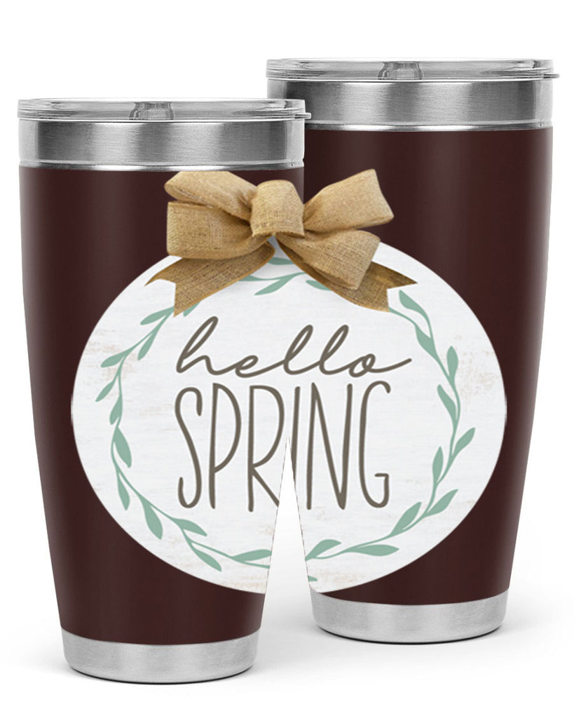 Hello Spring Wreath leaves Mockup209#- spring- Tumbler