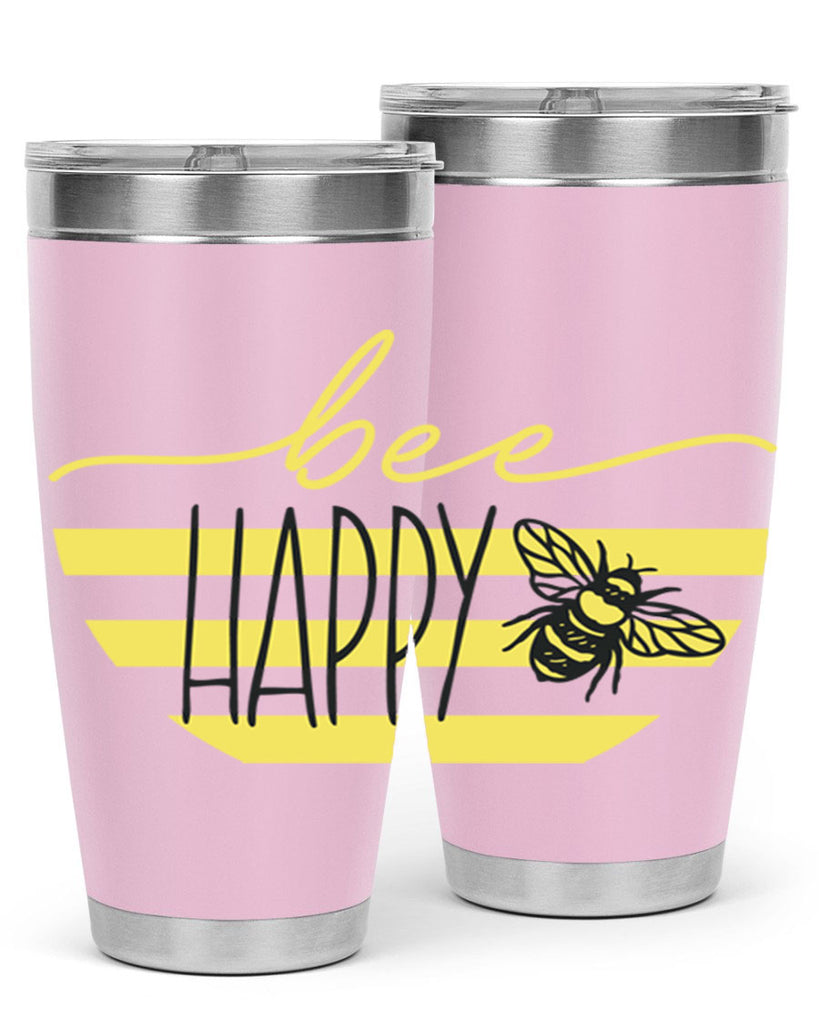 Bee Happy yellow stripes29#- spring- Tumbler