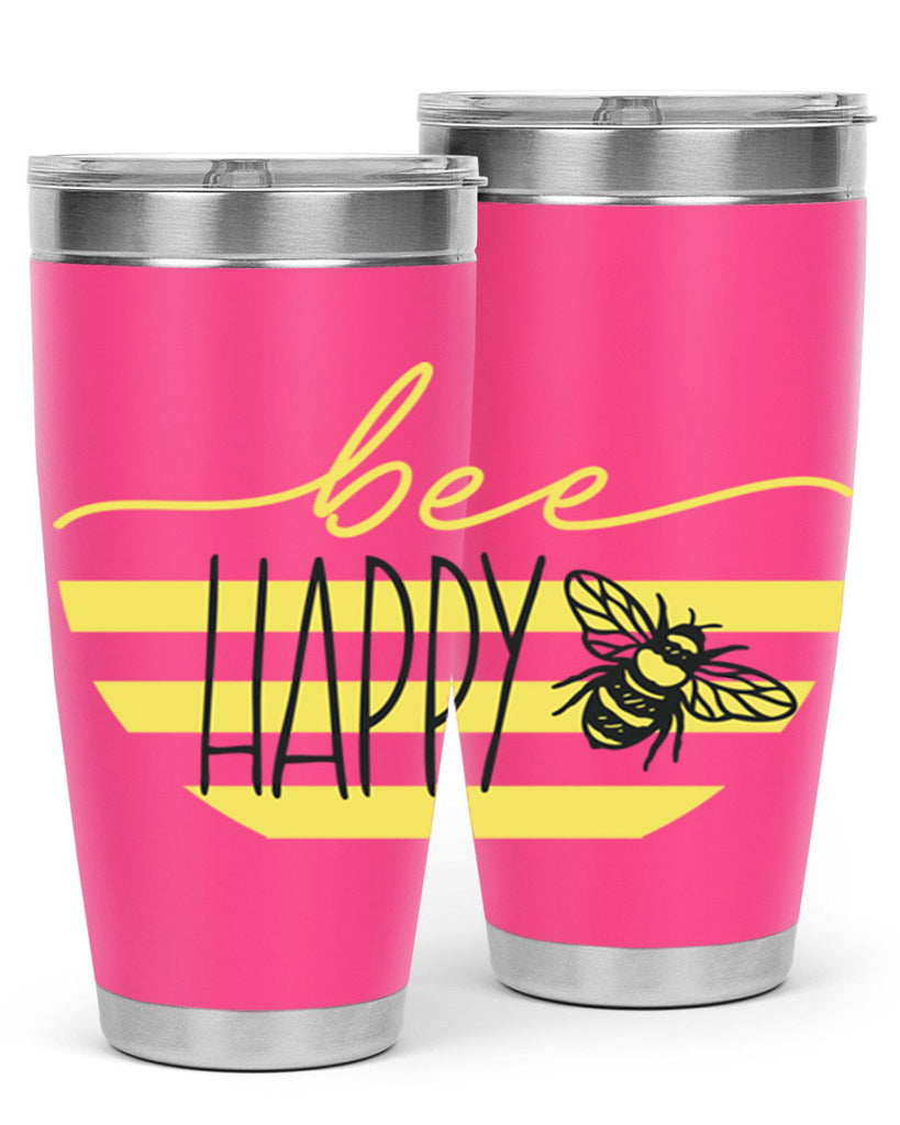 Bee Happy yellow stripes29#- spring- Tumbler
