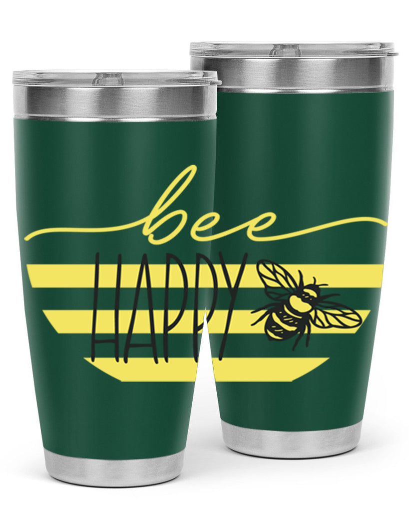 Bee Happy yellow stripes29#- spring- Tumbler