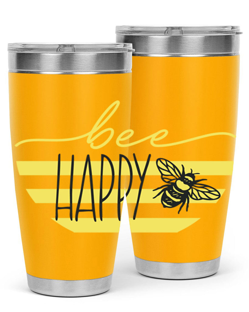 Bee Happy yellow stripes29#- spring- Tumbler