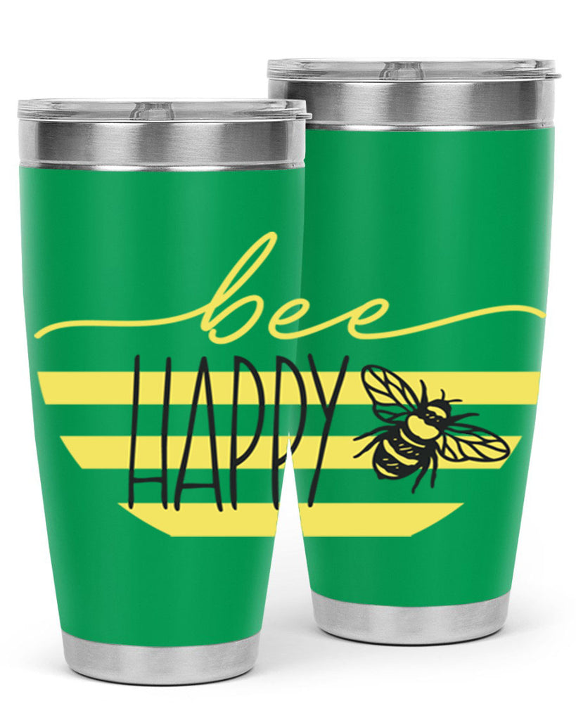 Bee Happy yellow stripes29#- spring- Tumbler