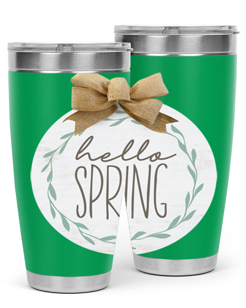 Hello Spring Wreath leaves Mockup209#- spring- Tumbler