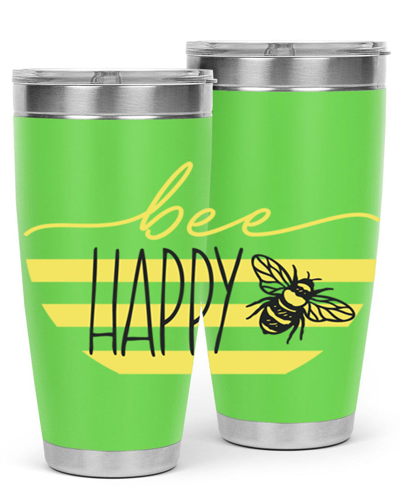 Bee Happy yellow stripes29#- spring- Tumbler
