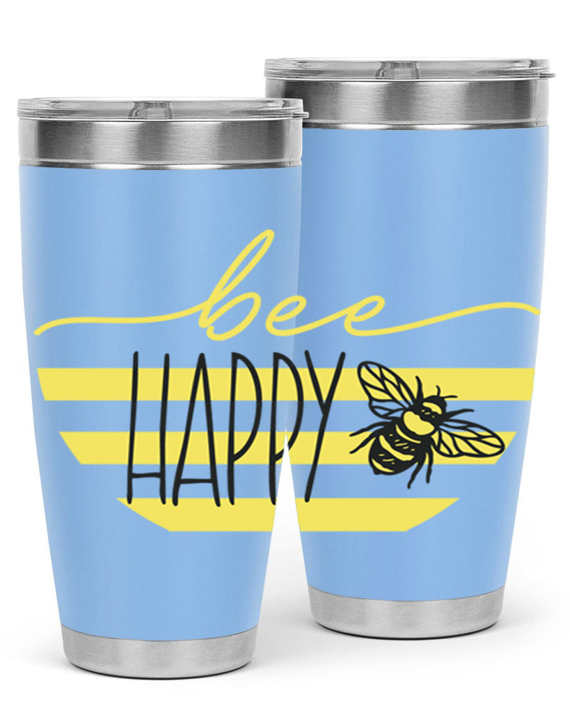 Bee Happy yellow stripes29#- spring- Tumbler
