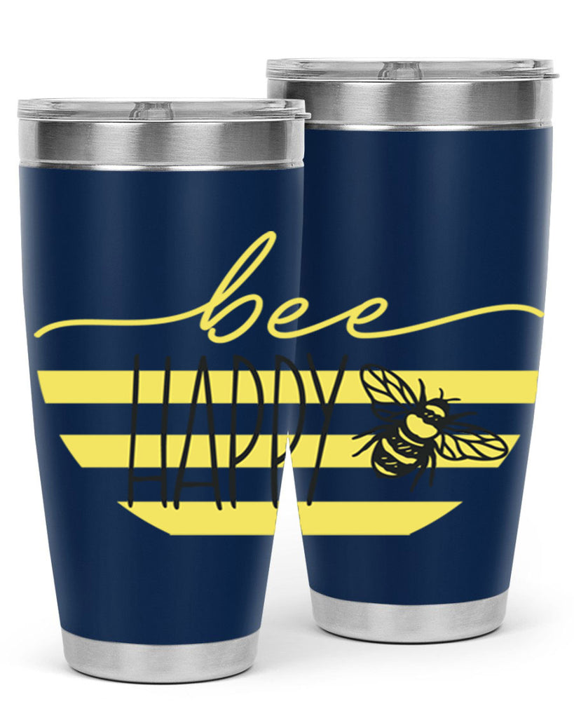 Bee Happy yellow stripes29#- spring- Tumbler