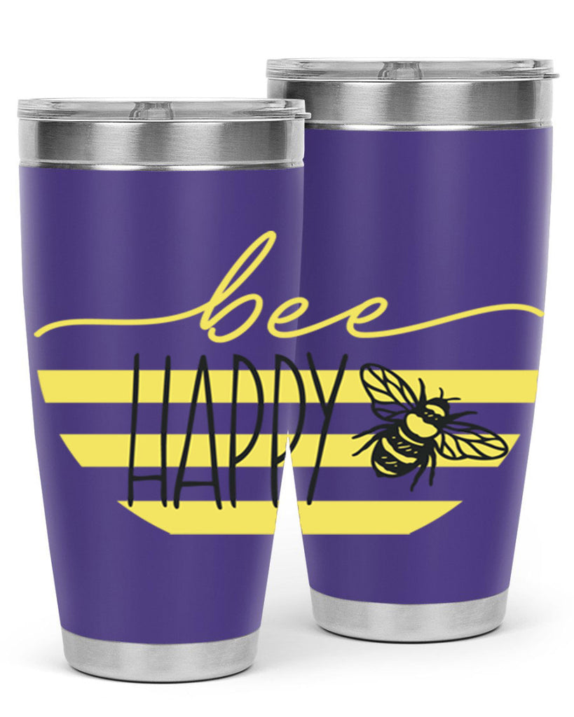 Bee Happy yellow stripes29#- spring- Tumbler