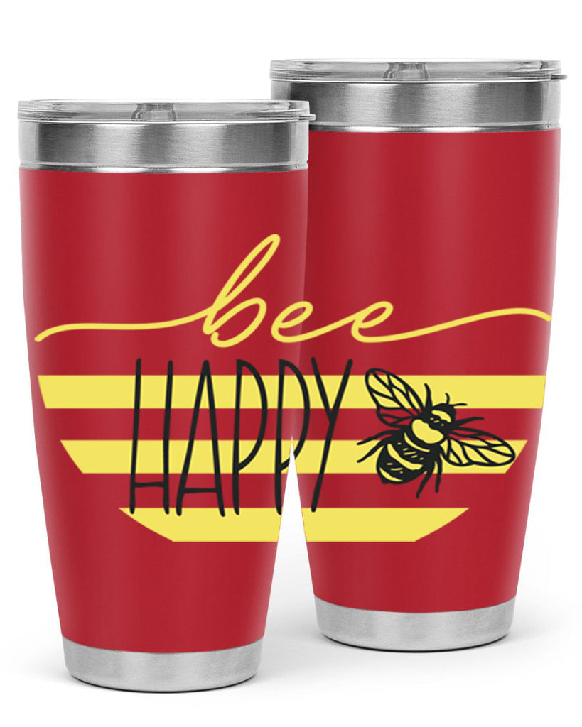 Bee Happy yellow stripes29#- spring- Tumbler