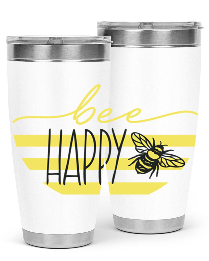 Bee Happy yellow stripes29#- spring- Tumbler