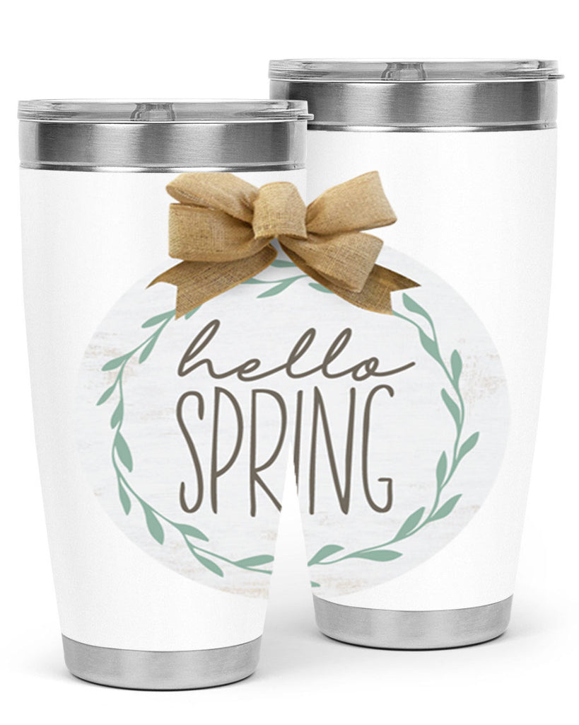 Hello Spring Wreath leaves Mockup209#- spring- Tumbler