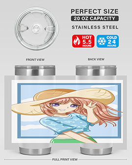 Beautiful and happy girl with blue shirt in summer 51#- anime- Tumbler