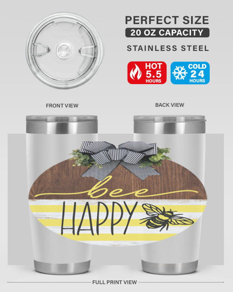 Bee Happy yellow stripes Mockup28#- spring- Tumbler
