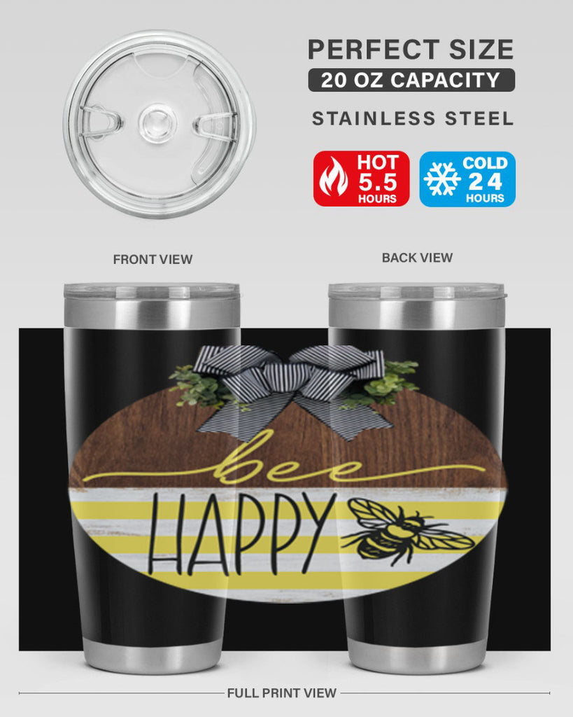 Bee Happy yellow stripes Mockup28#- spring- Tumbler